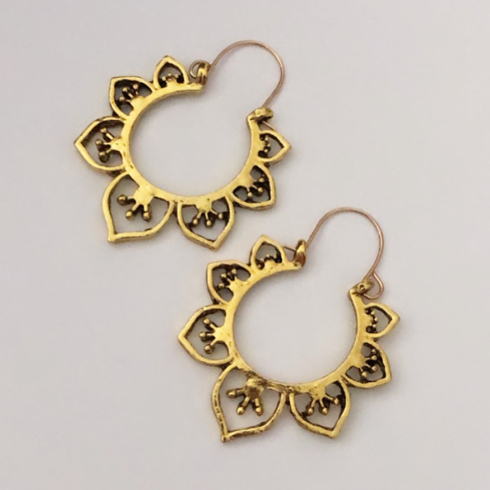Boho Lotus Hollow Drop Hoop Earrings bohemian